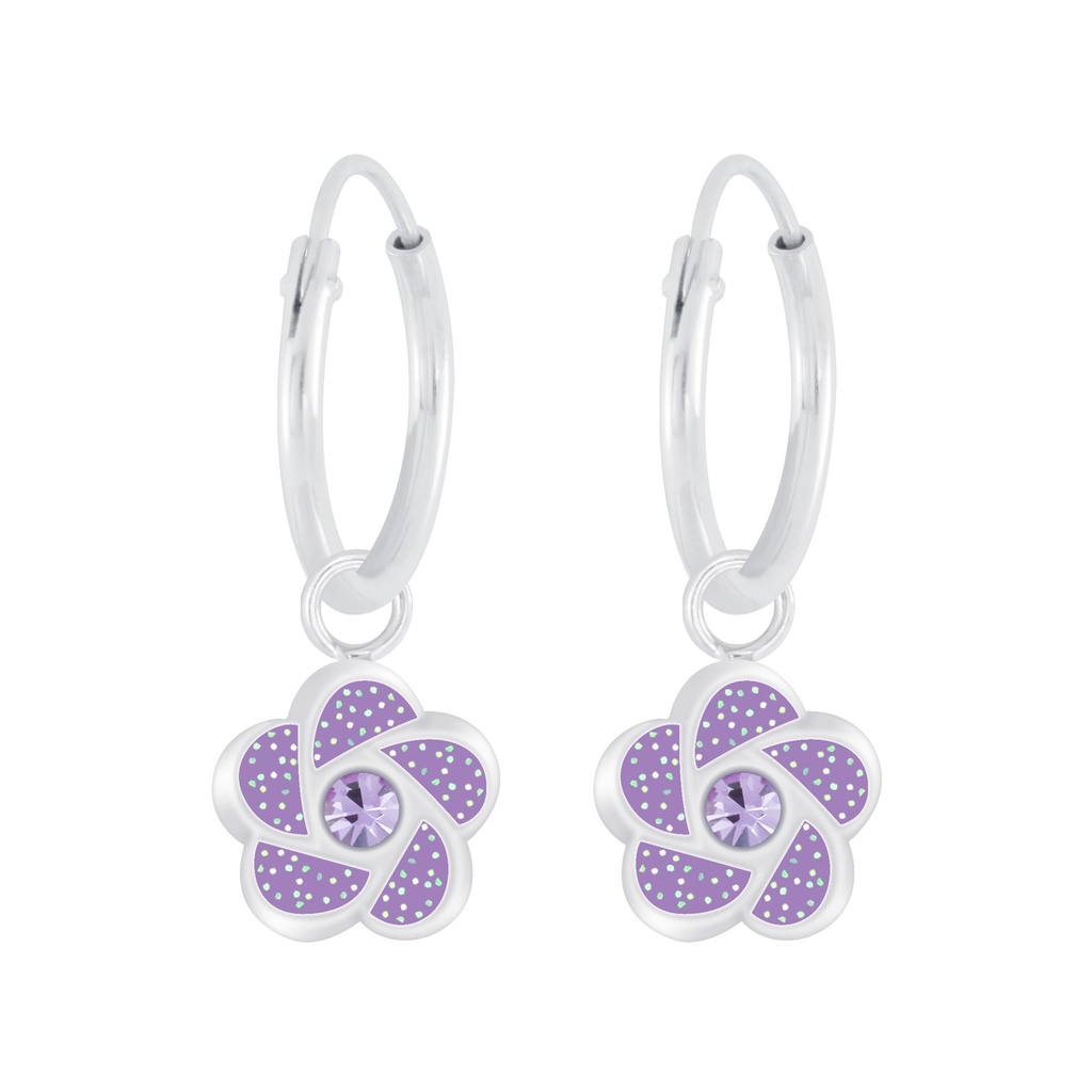 [10008239] Créoles breloque fleur en argent