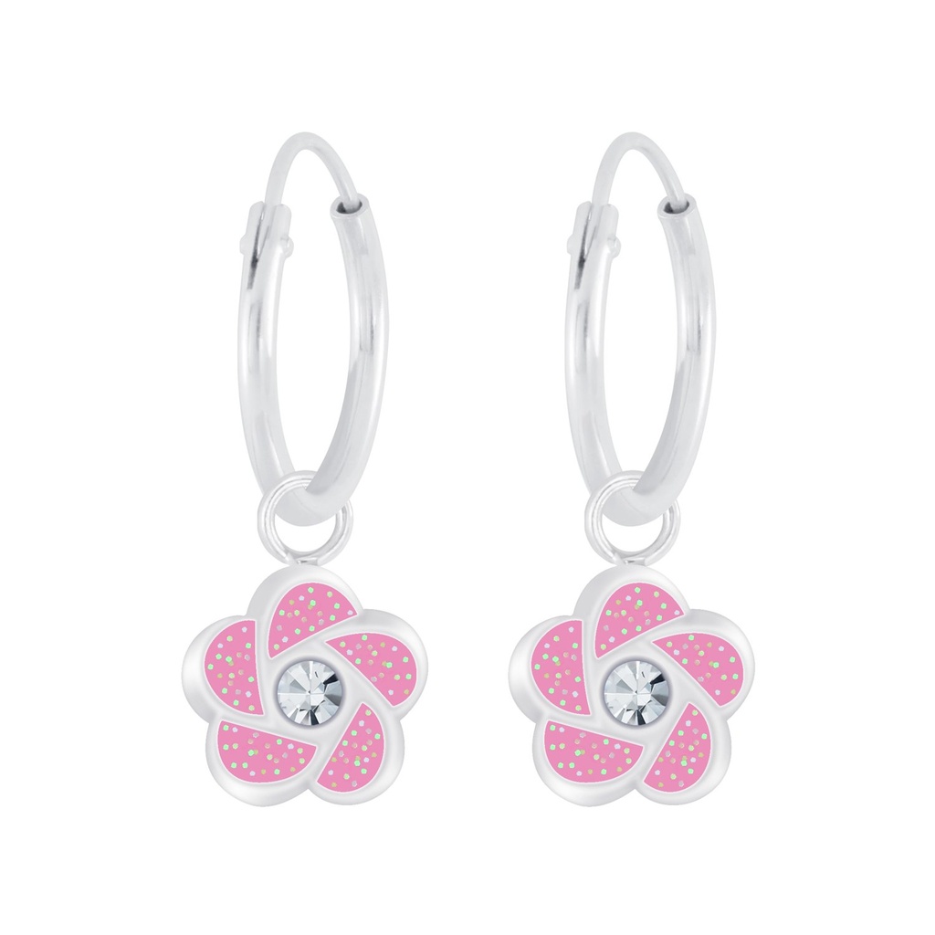 Créoles breloque fleur en argent