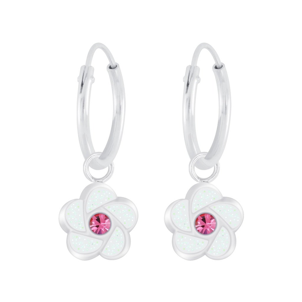 Créoles breloque fleur en argent