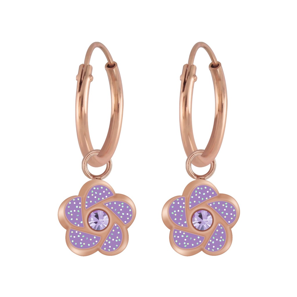 [10007912] Créoles breloque fleur en argent