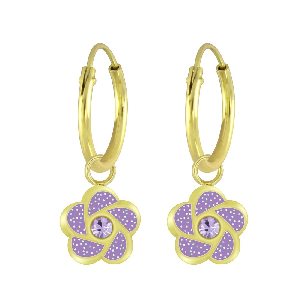 Silver Flower Charm Hoop Earrings