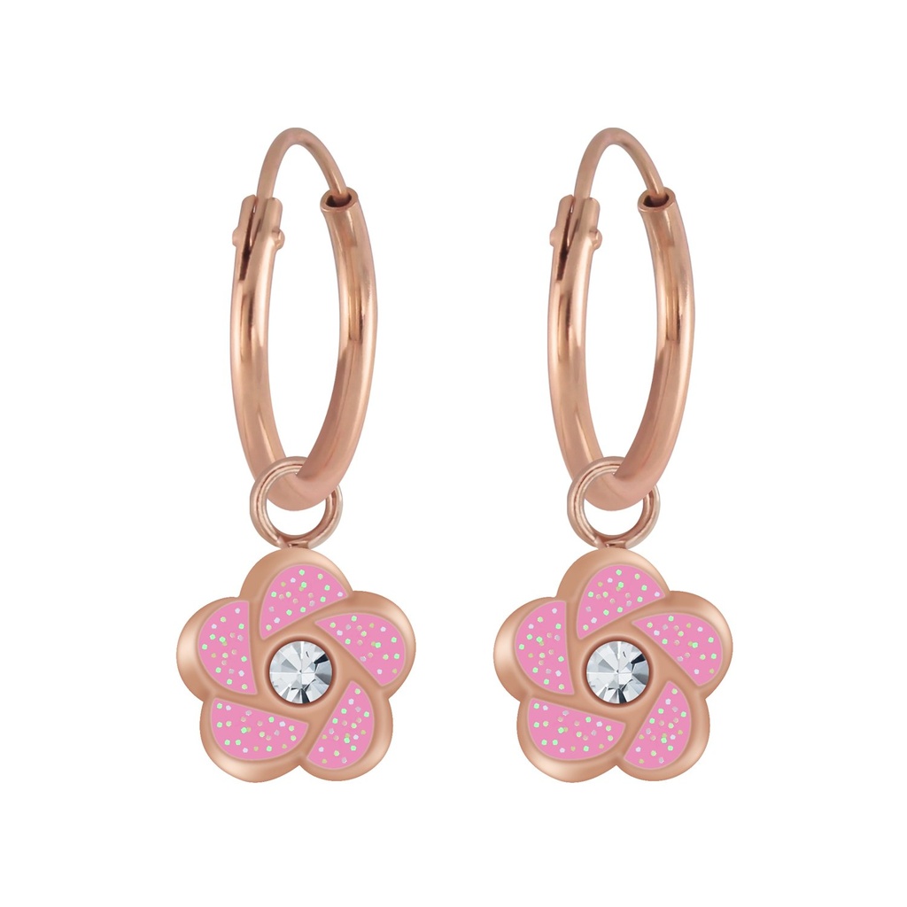 Silver Flower Charm Hoop Earrings