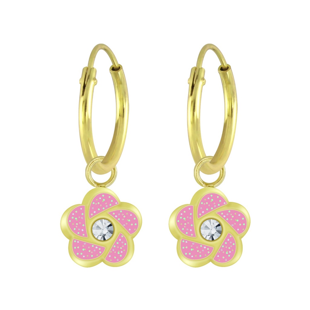Silver Flower Charm Hoop Earrings