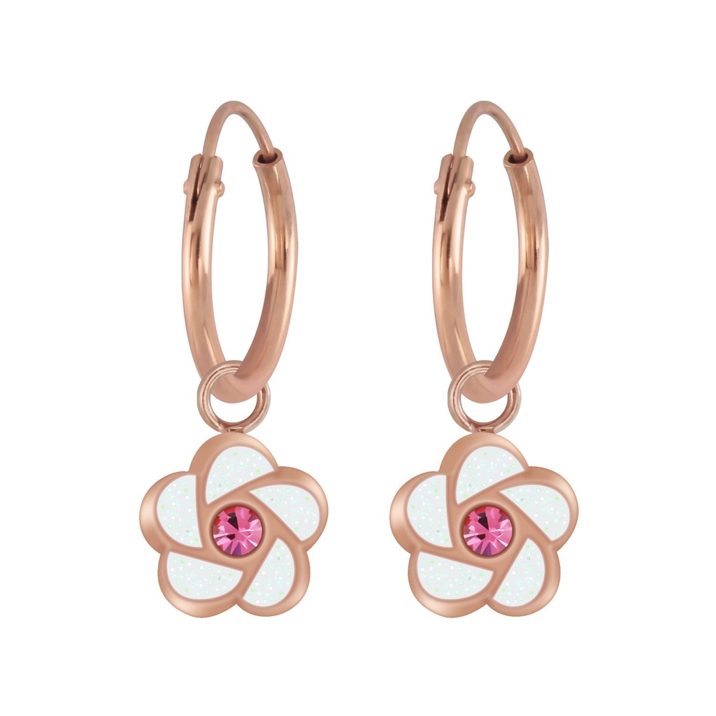 Créoles breloque fleur en argent
