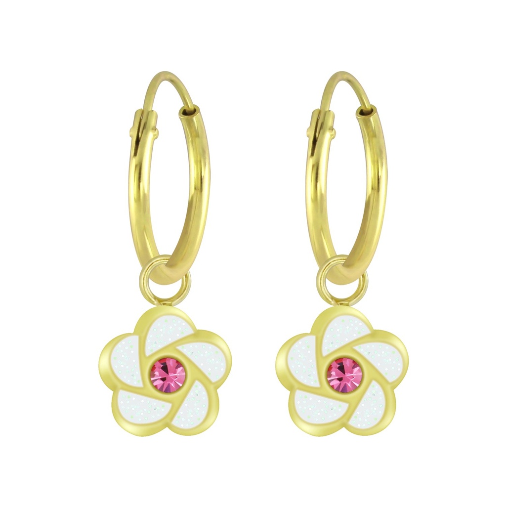 [10007921] Silver Flower Charm Hoop Earrings