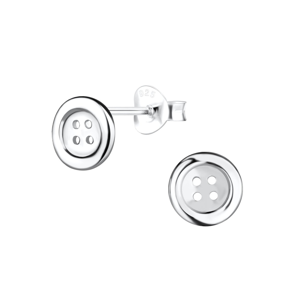 Silver Button Stud Earrings