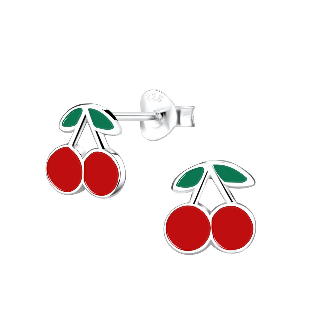 Silver Cherry Stud Earrings