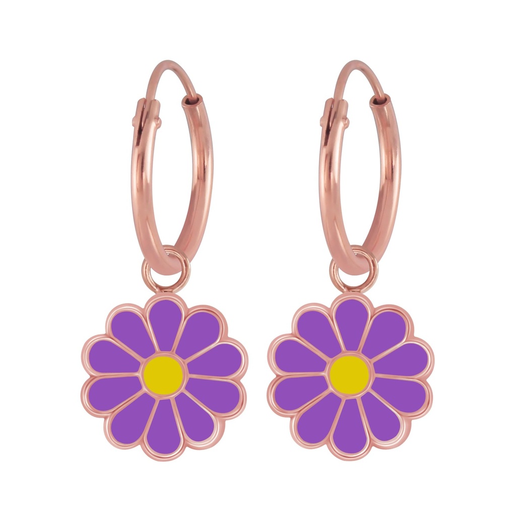 [10009130] Silver Daisy Flower Charm Hoop Earrings