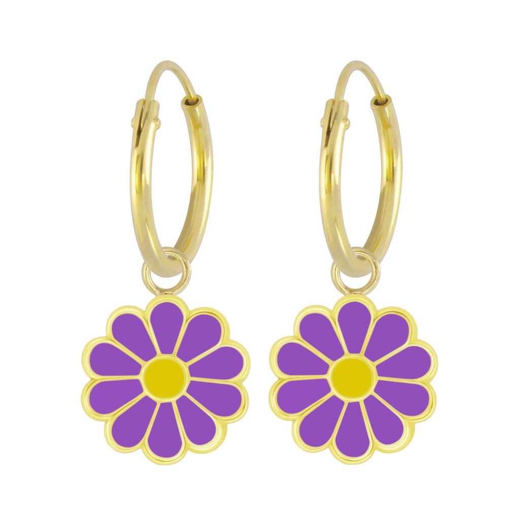 Silver Daisy Flower Charm Hoop Earrings