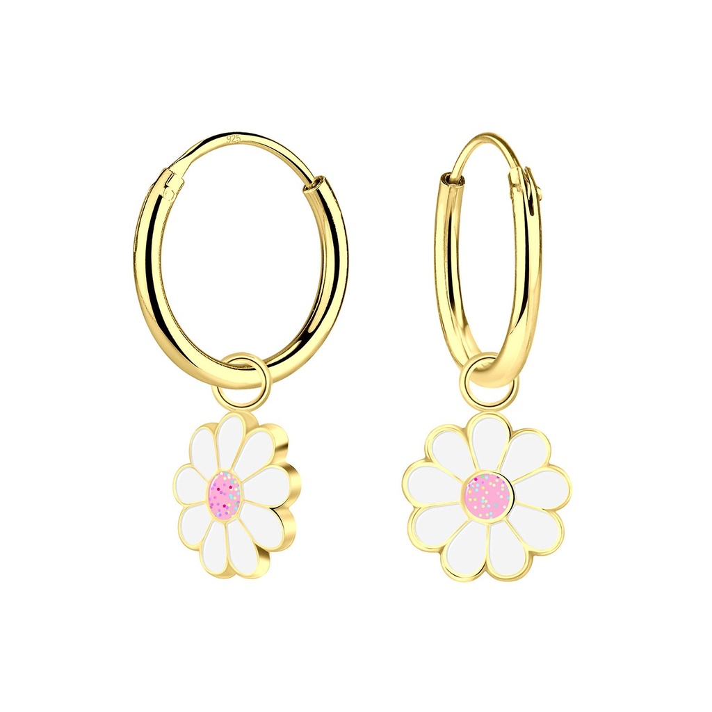 Créoles breloque fleur marguerite en argent