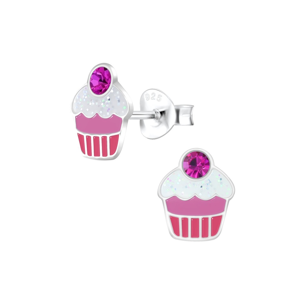 Silver Cupcake Stud Earrings