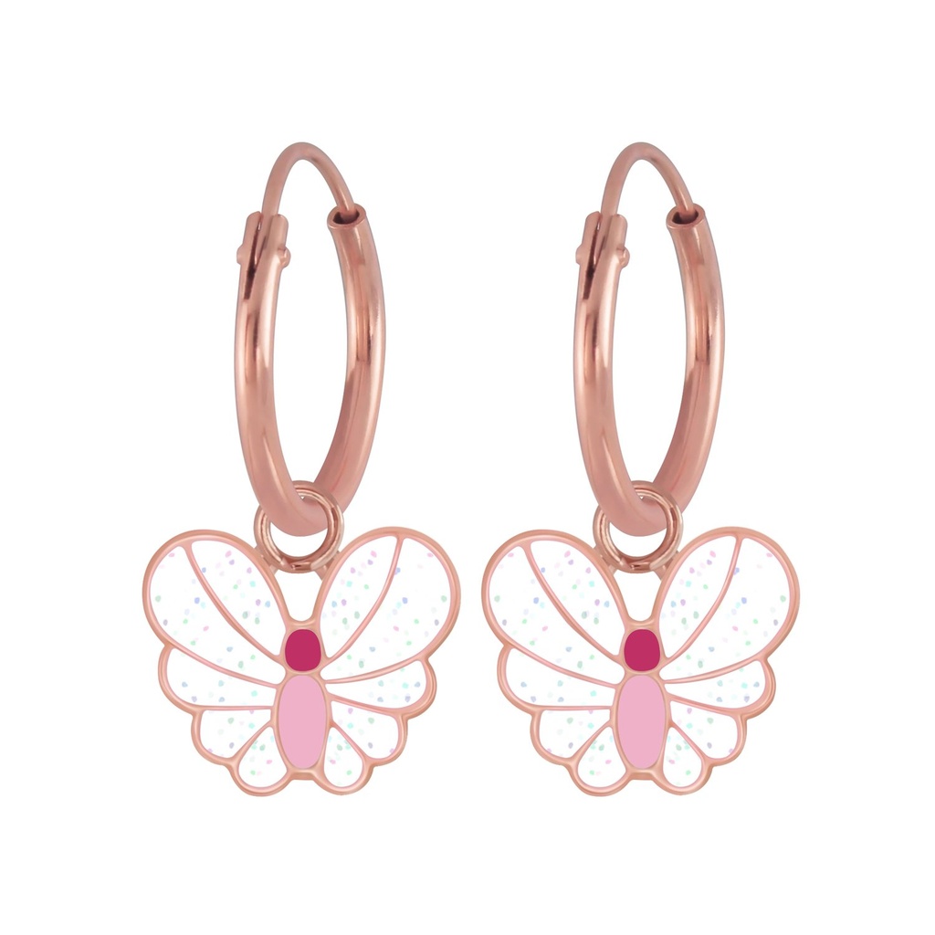 Silver Butterfly Charm Hoop Earrings