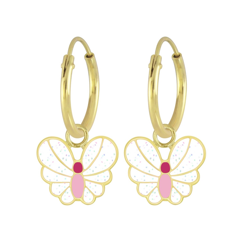 Silver Butterfly Charm Hoop Earrings