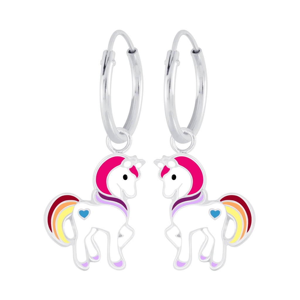 Silver Unicorn Charm Hoop Earrings