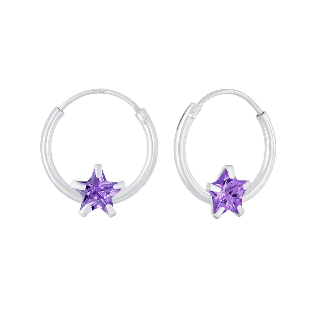 4mm Star Cubic Zirconia Silver Hoop Earrings