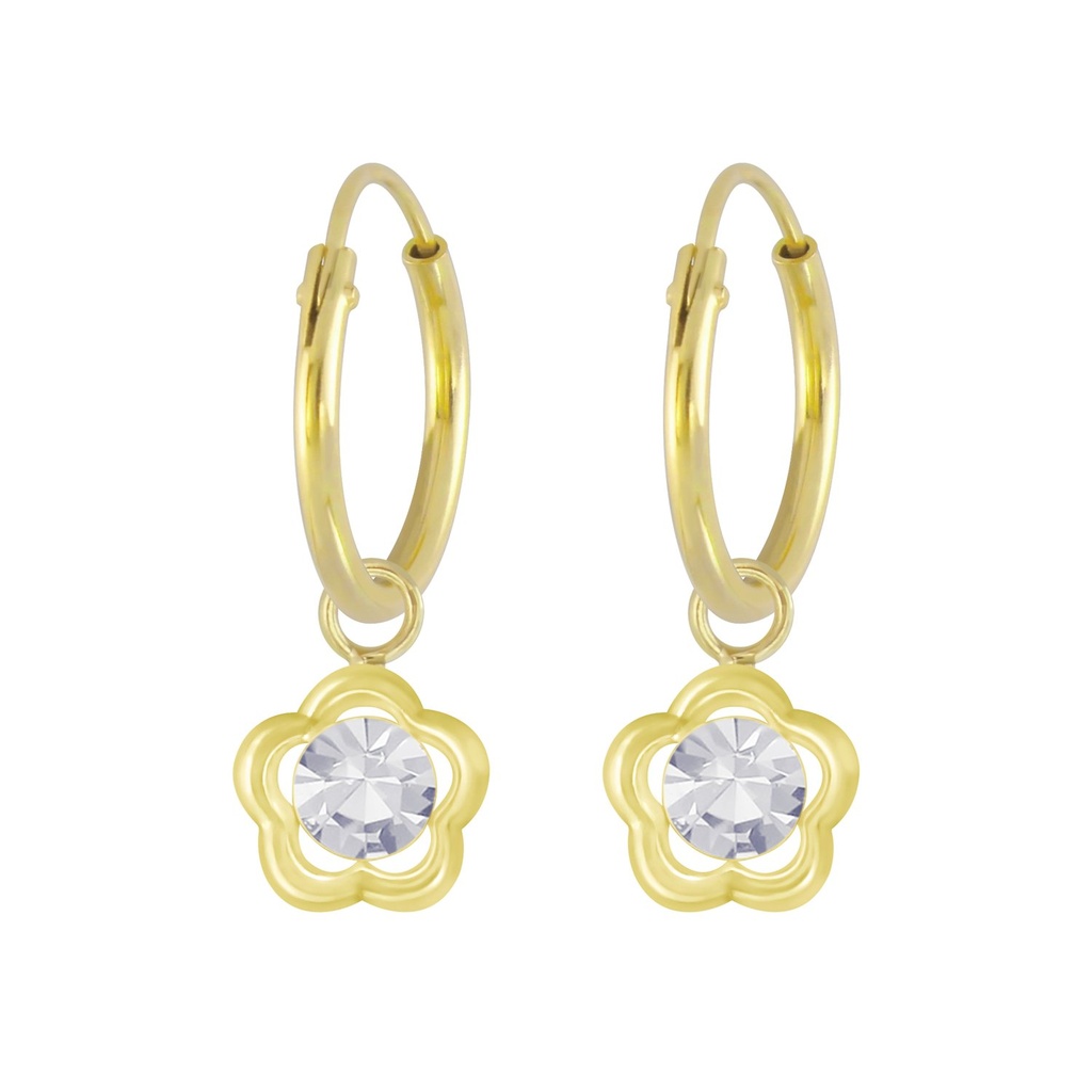 Silver Flower Charm Hoop Earrings