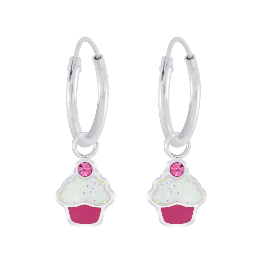 Créoles breloque cupcake en argent cristal