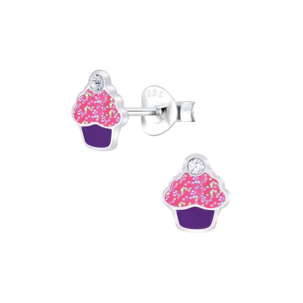 Silver Cupcake Crystal Stud Earrings
