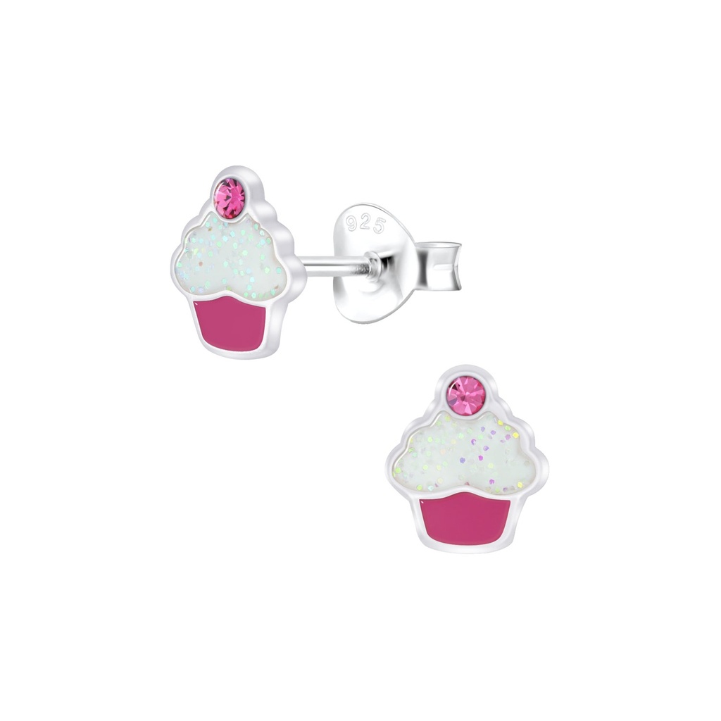 Silver Cupcake Crystal Stud Earrings