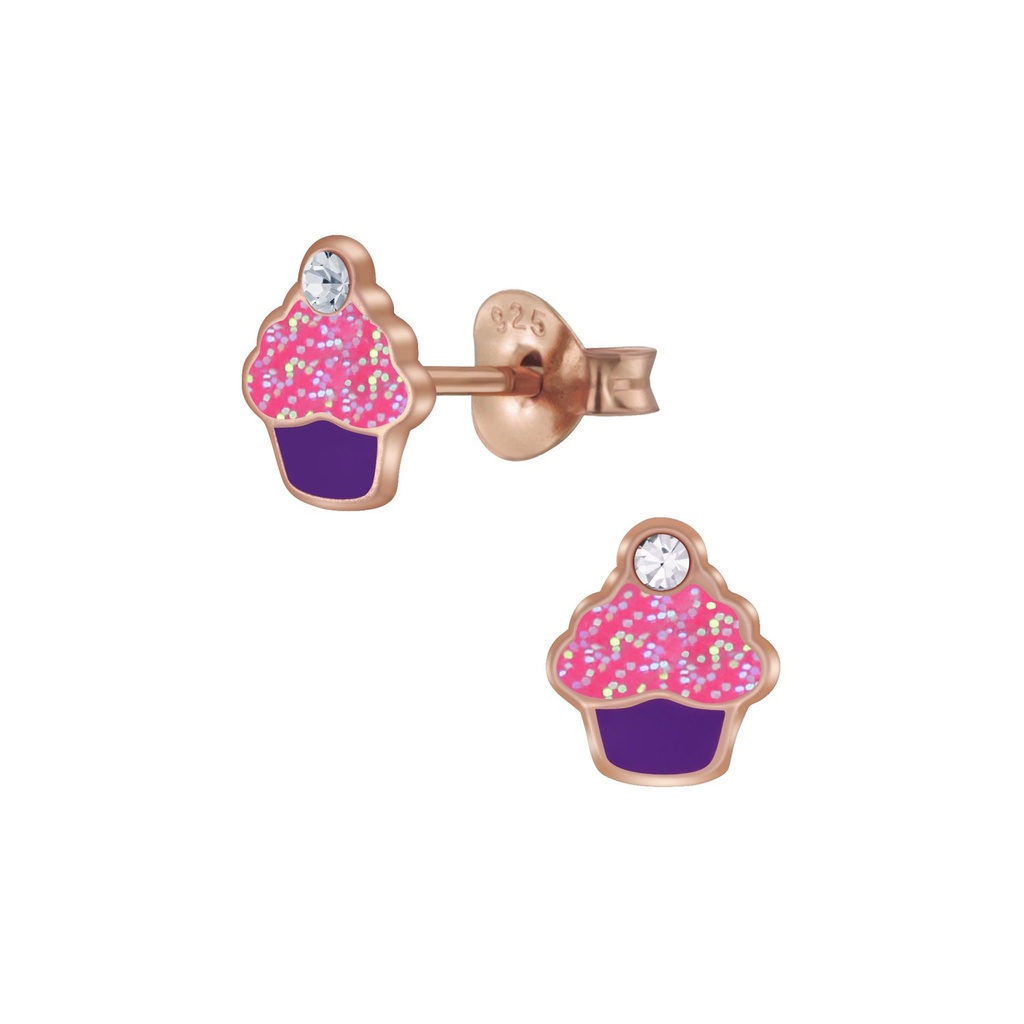 Puces d'oreilles cupcake en argent cristal