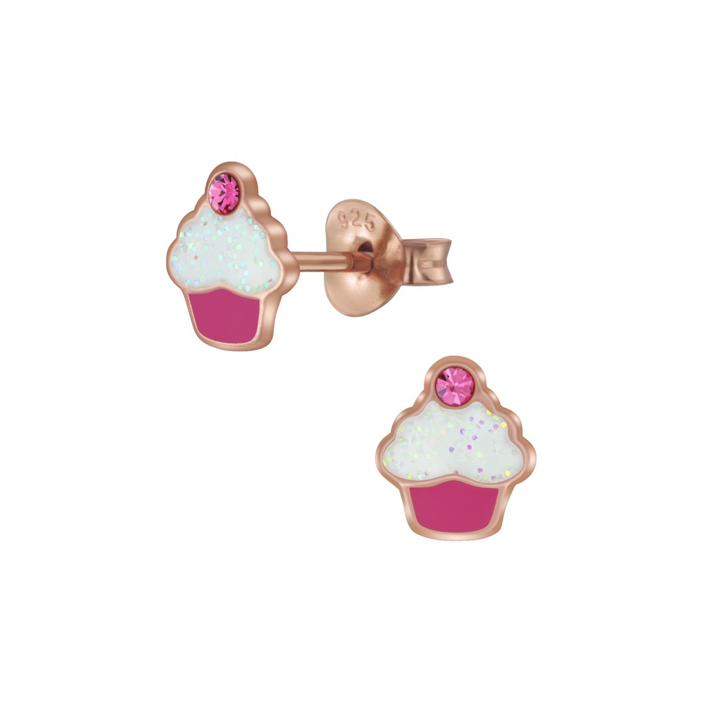 Silver Cupcake Crystal Stud Earrings