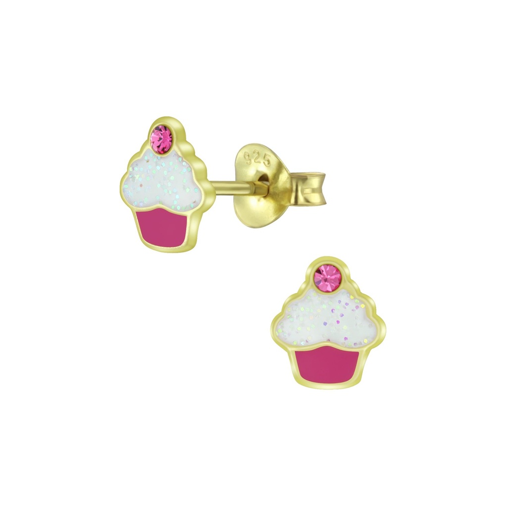 Puces d'oreilles cupcake en argent cristal