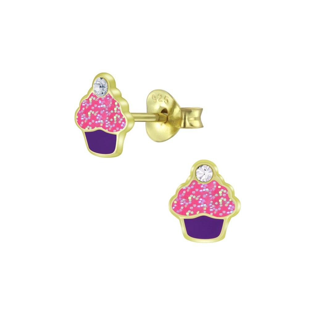Puces d'oreilles cupcake en argent cristal