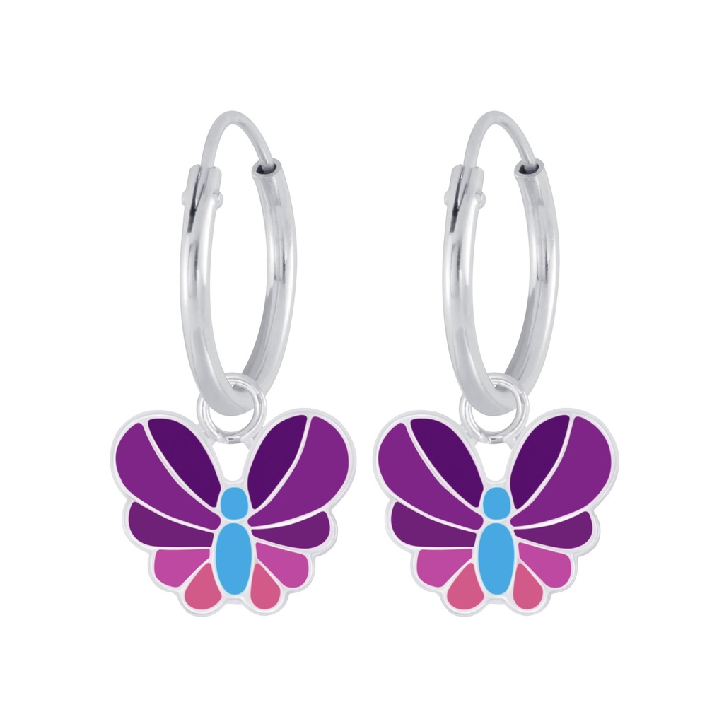 Silver Butterfly Charm Hoop Earrings