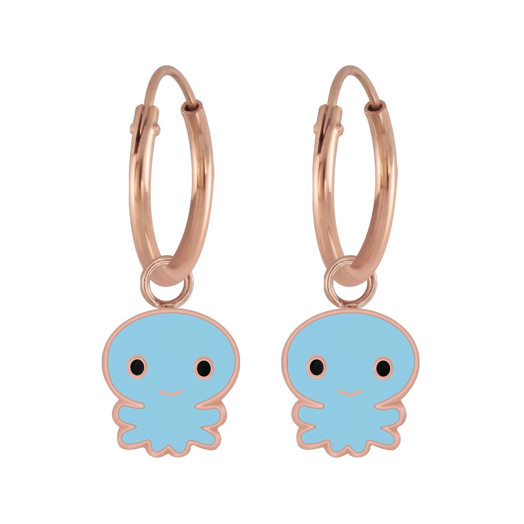 Silver Octopus Charm Hoop Earrings