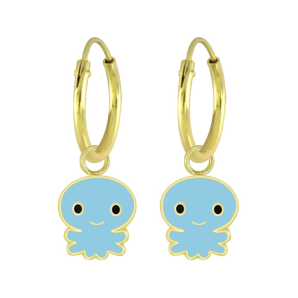 Silver Octopus Charm Hoop Earrings