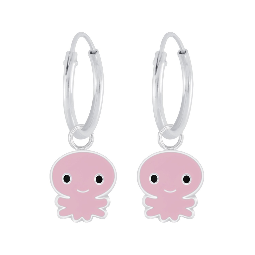 Silver Octopus Charm Hoop Earrings