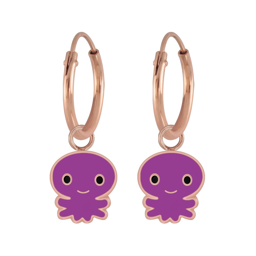 Silver Octopus Charm Hoop Earrings
