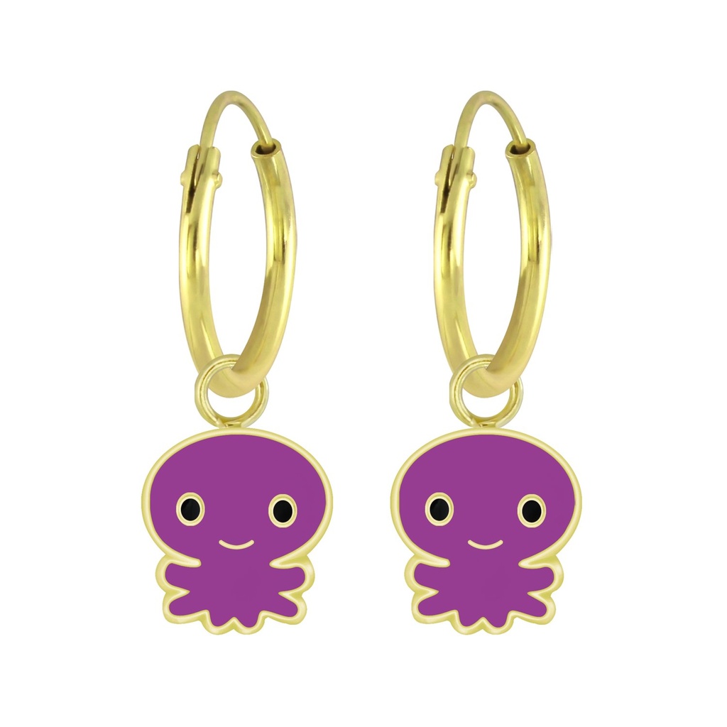 [10007858] Silver Octopus Charm Hoop Earrings