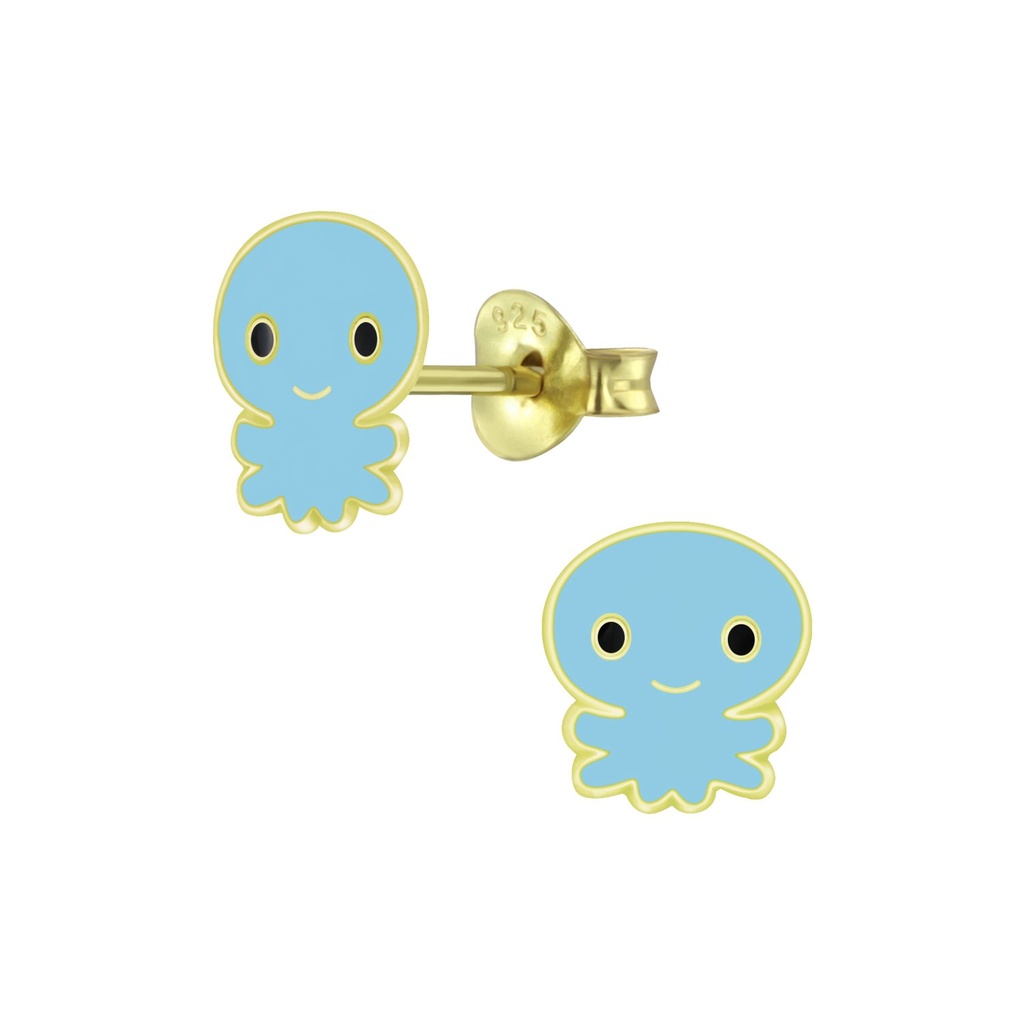 Puces d'oreilles pieuvre en argent
