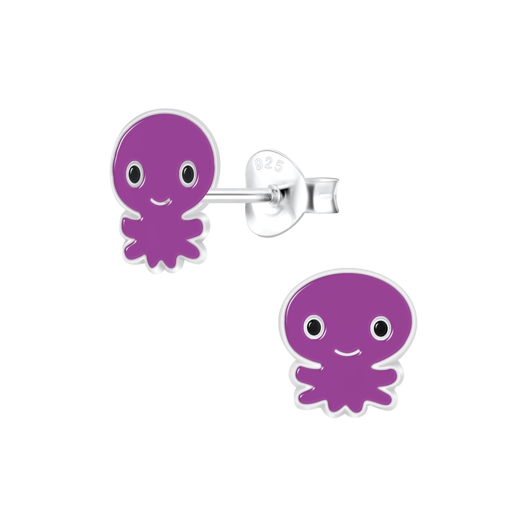 Puces d'oreilles pieuvre en argent