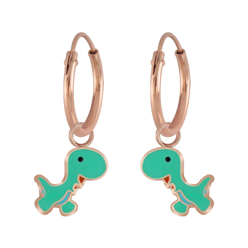 Silver Dinosaur Charm Hoop Earrings