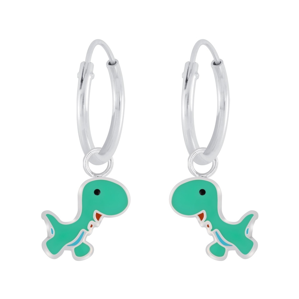 Silver Dinosaur Charm Hoop Earrings