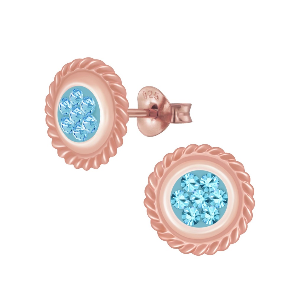 [10006755] Silver Round Crystal Stud Earrings (Aqua Bohemica)