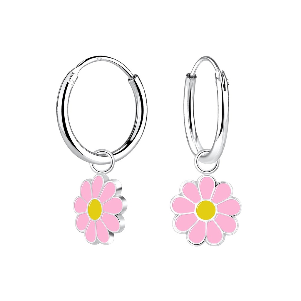 Créoles breloque fleur marguerite en argent