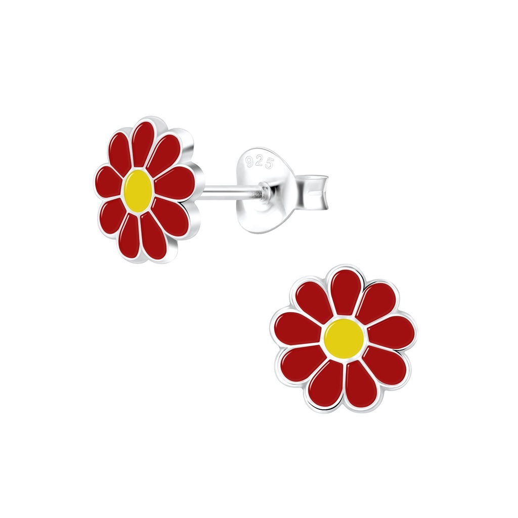 Silver Daisy Flower Stud Earrings