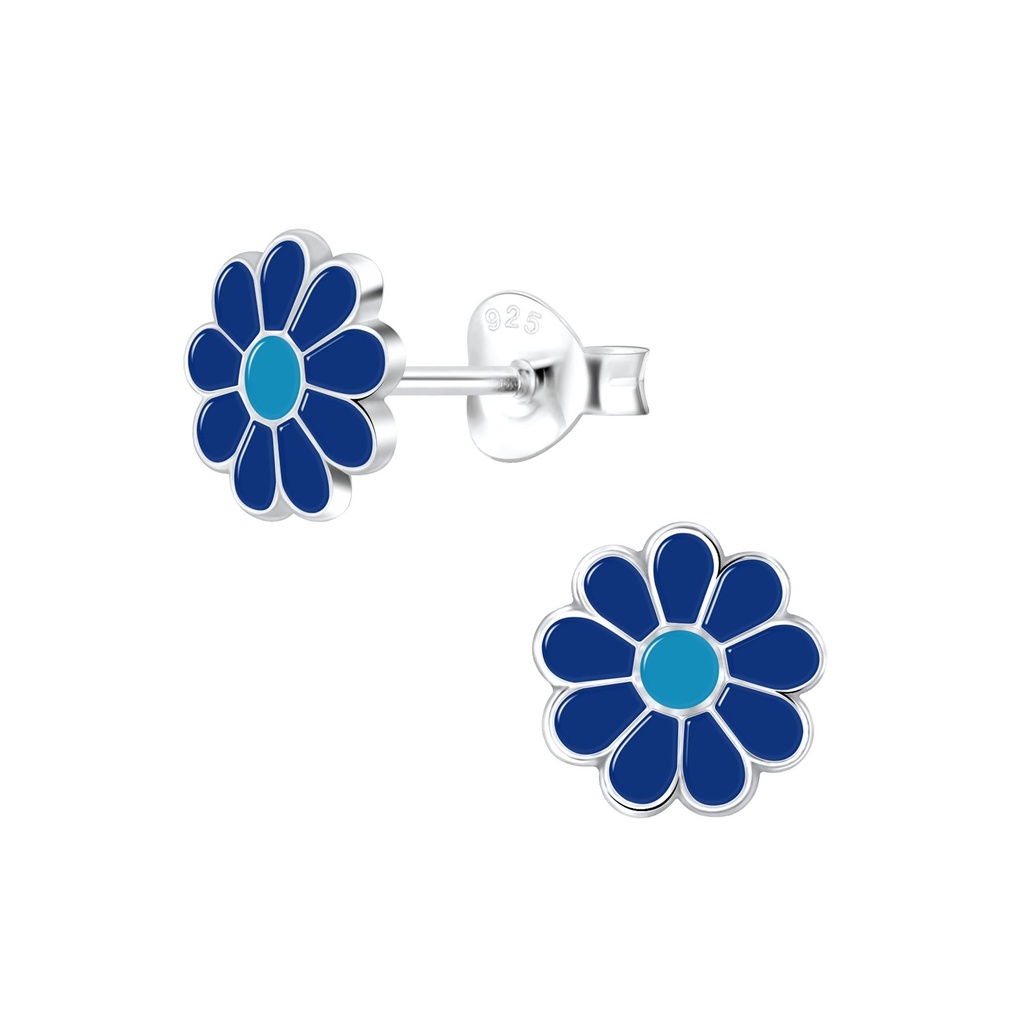 Silver Daisy Flower Stud Earrings