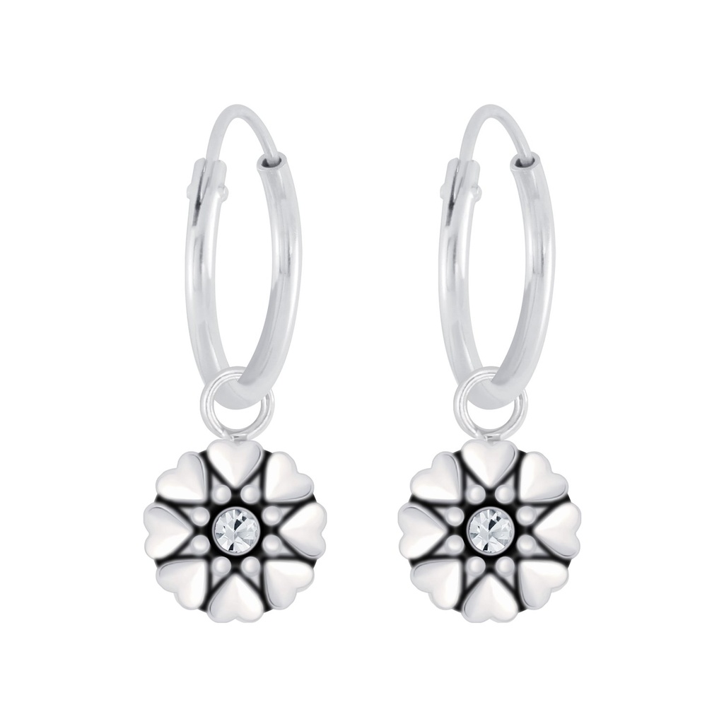Créoles breloque en argent cristal fleur