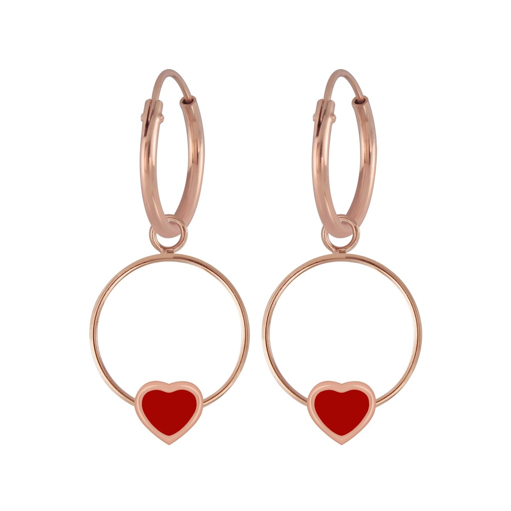 Silver Heart Wire Charm Hoop Earrings
