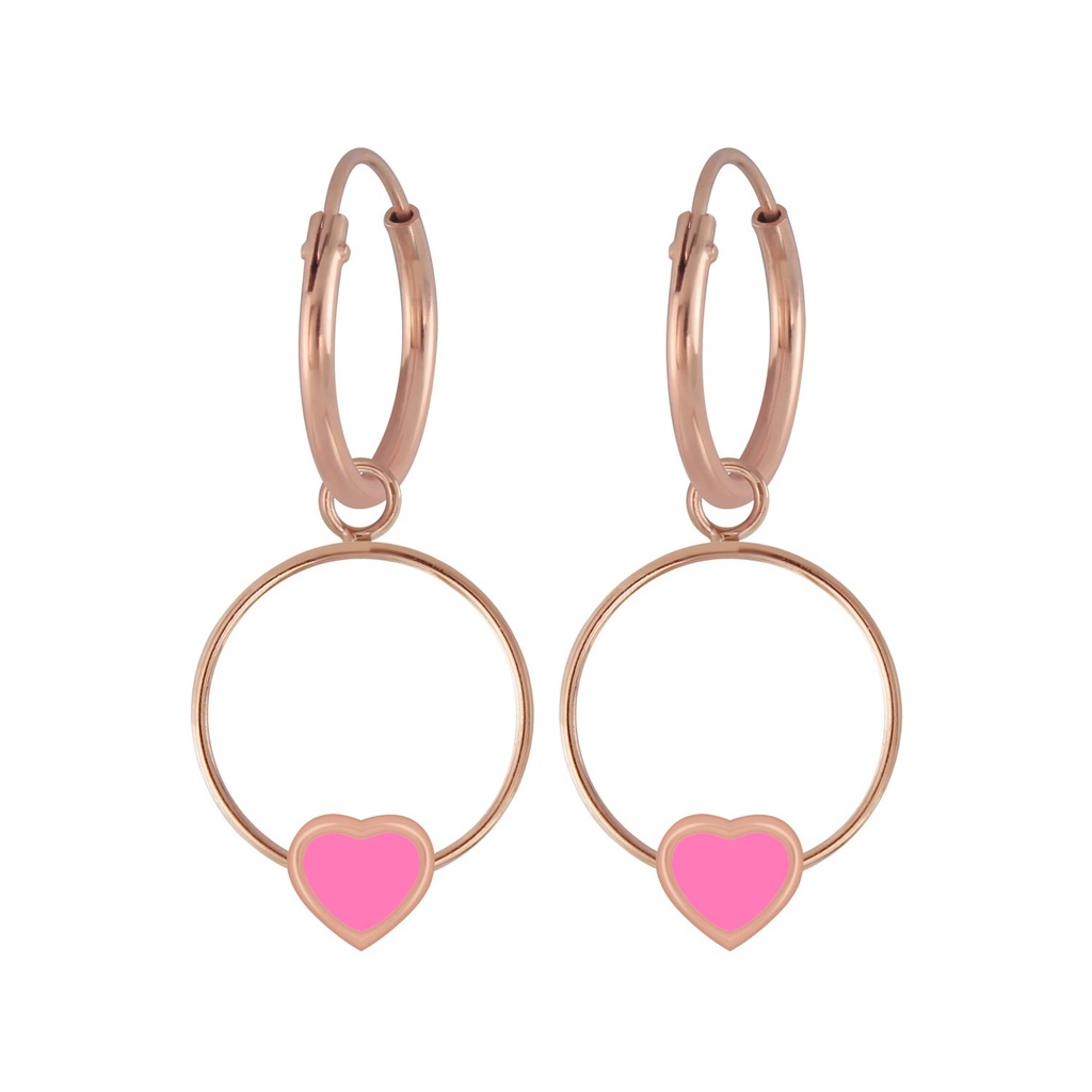 Silver Heart Wire Charm Hoop Earrings