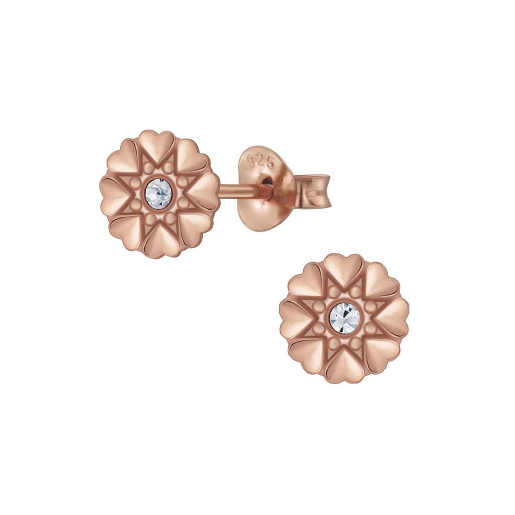 Silver Flower Crystal Stud Earrings
