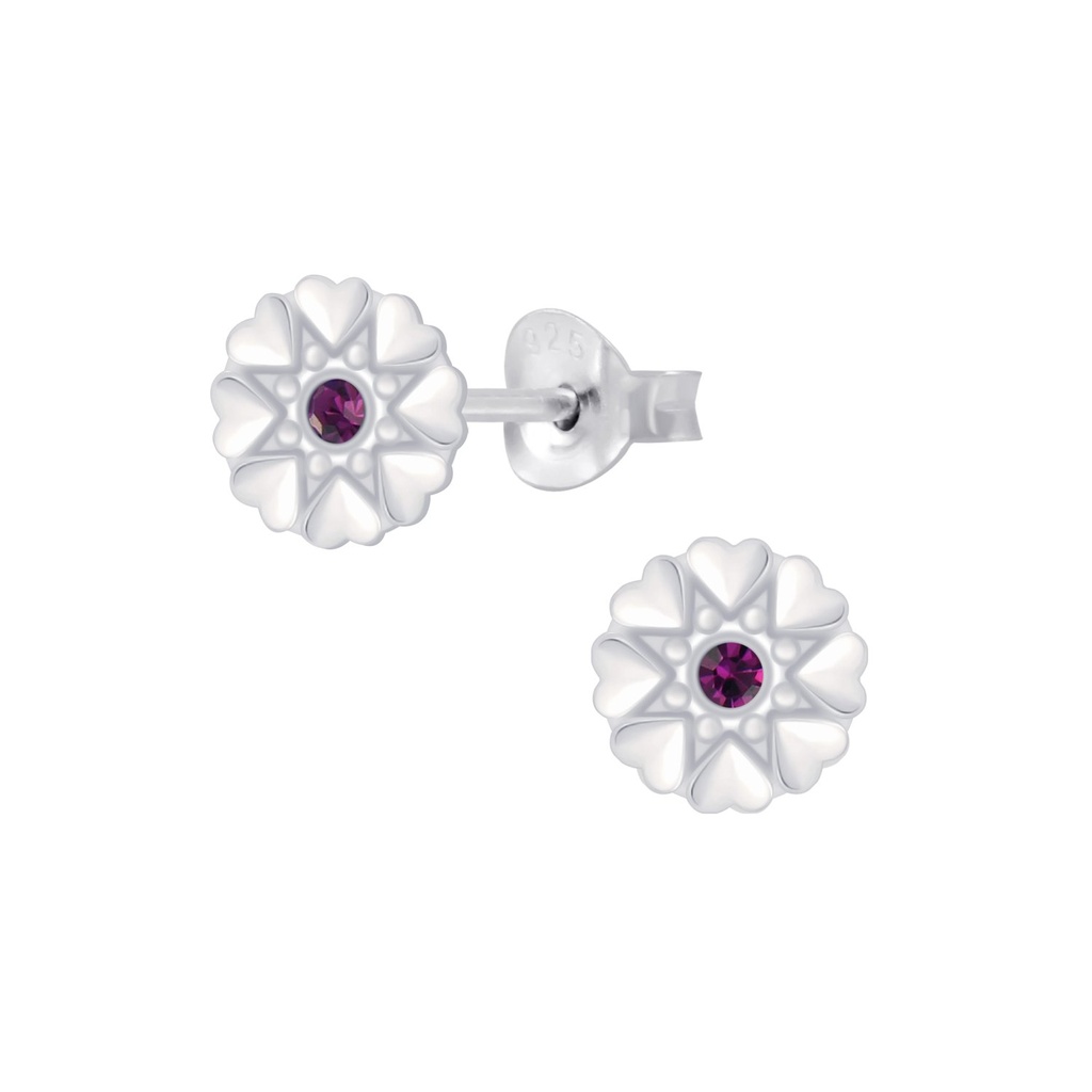 Silver Flower Crystal Stud Earrings