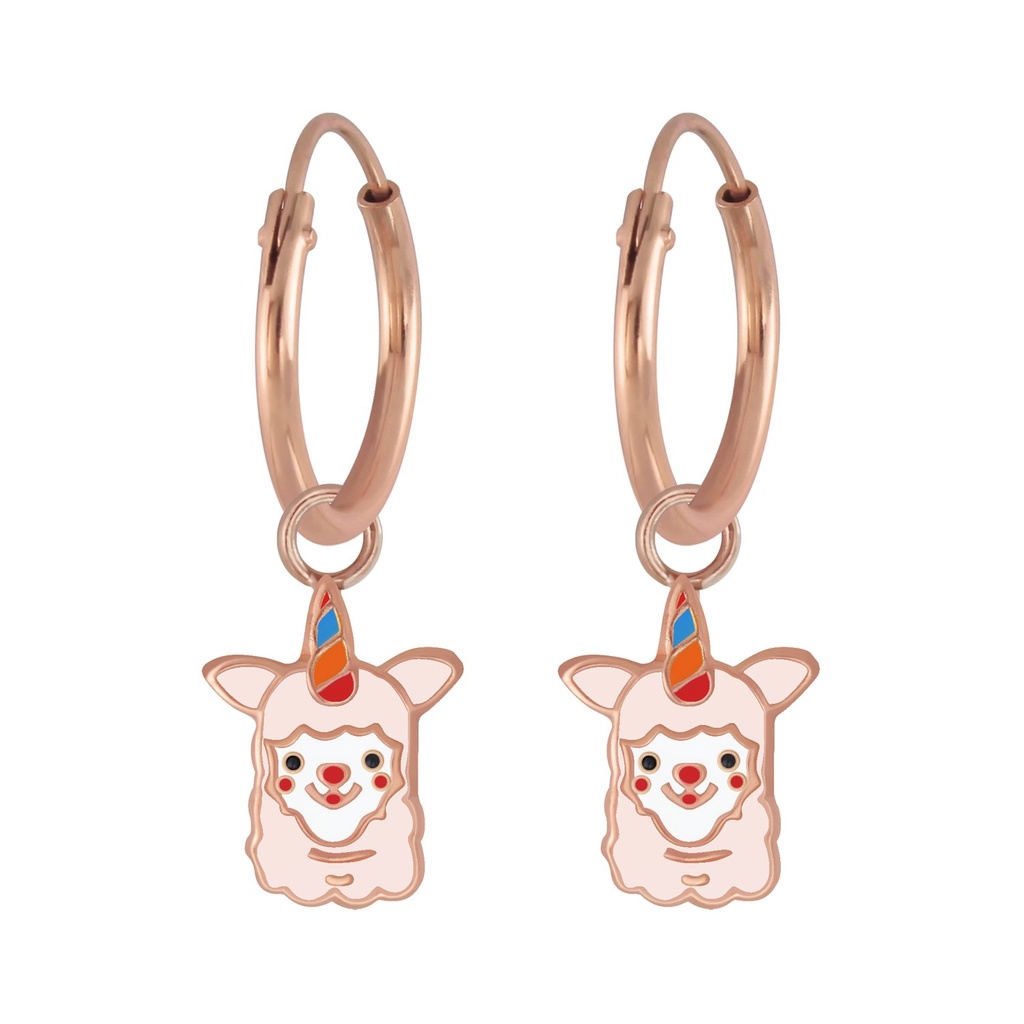 Silver Alpaca Charm Hoop Earrings