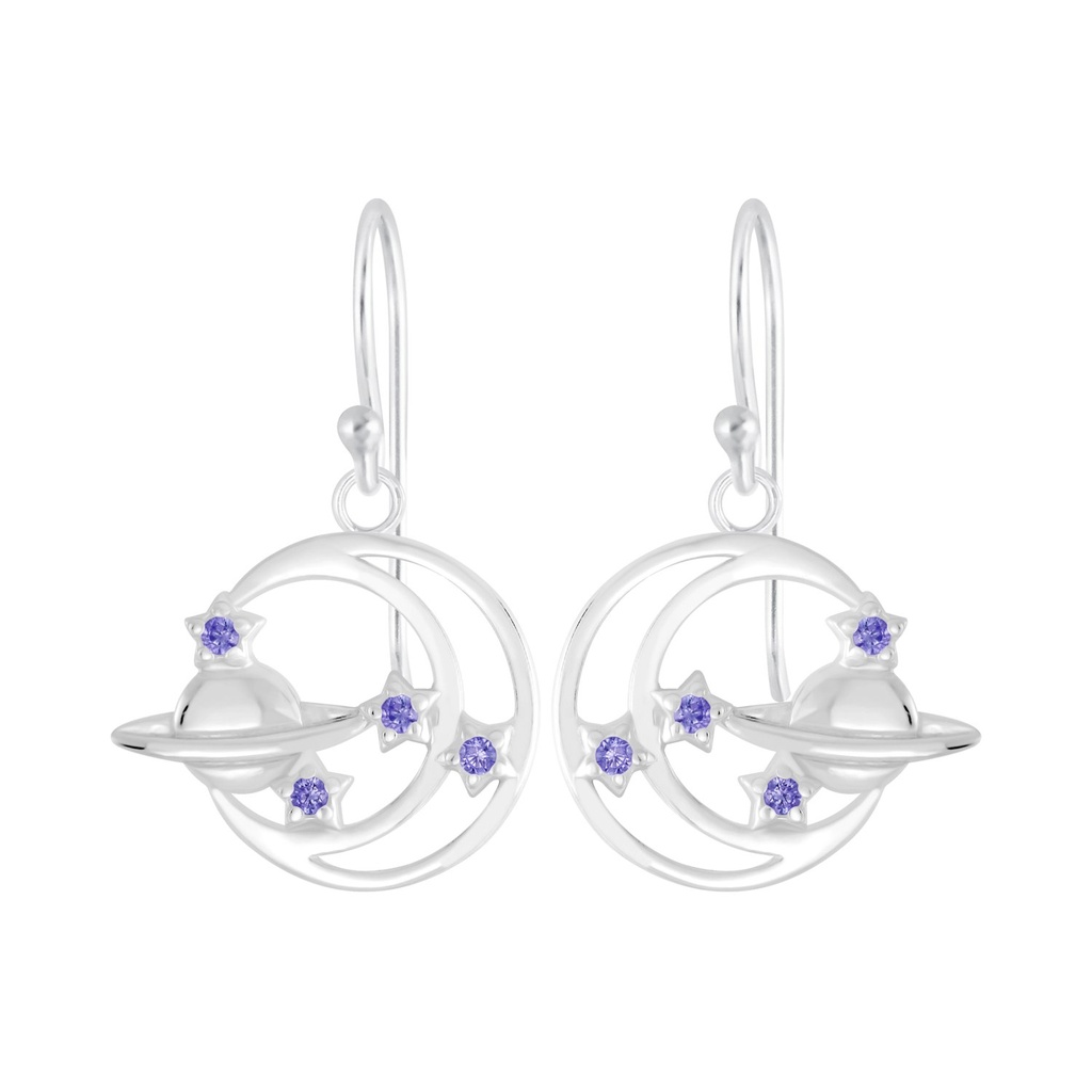 [10005962] Boucles d'oreilles planète en argent (Amethyst)