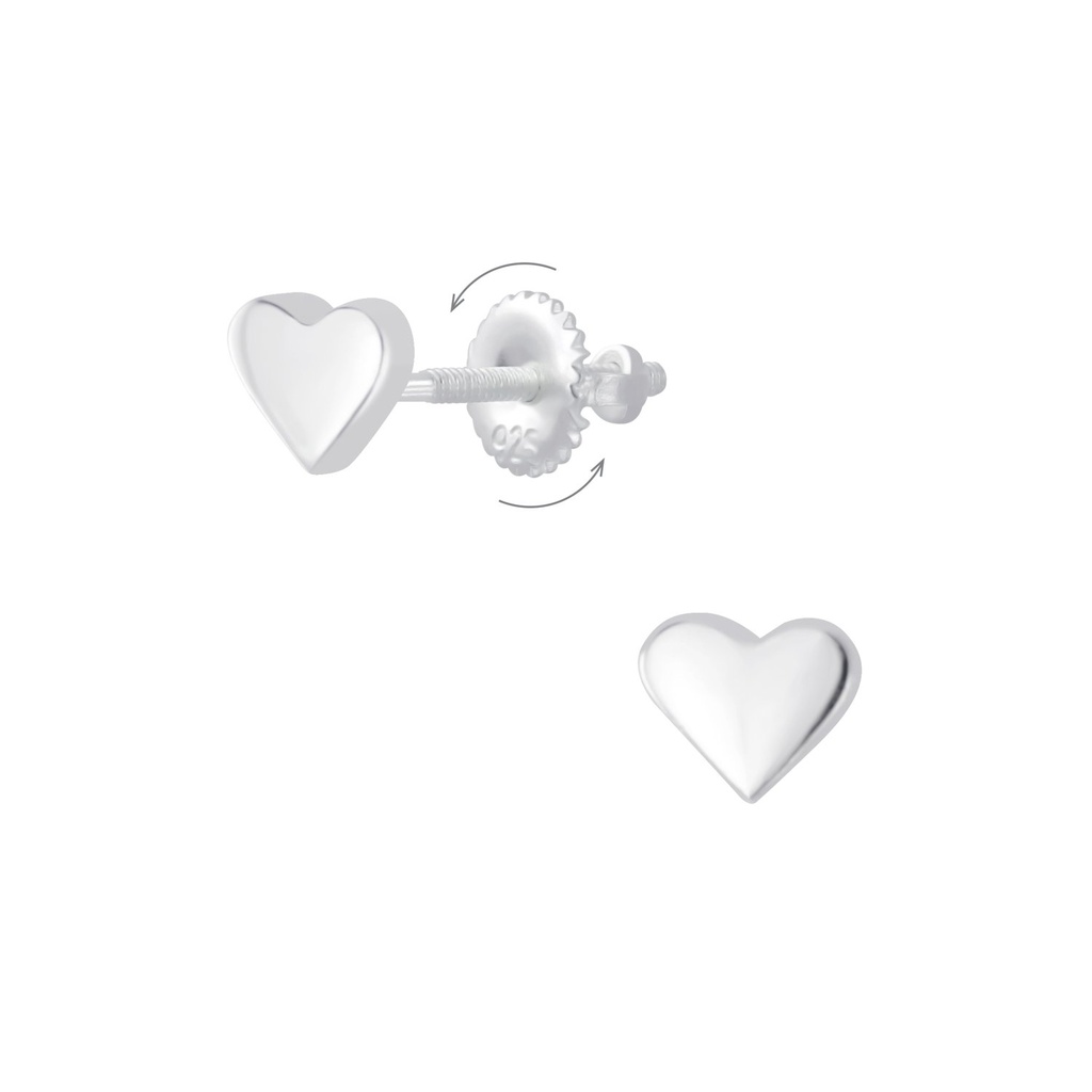 Boucles d'oreilles à fermoir à vis cœur en argent