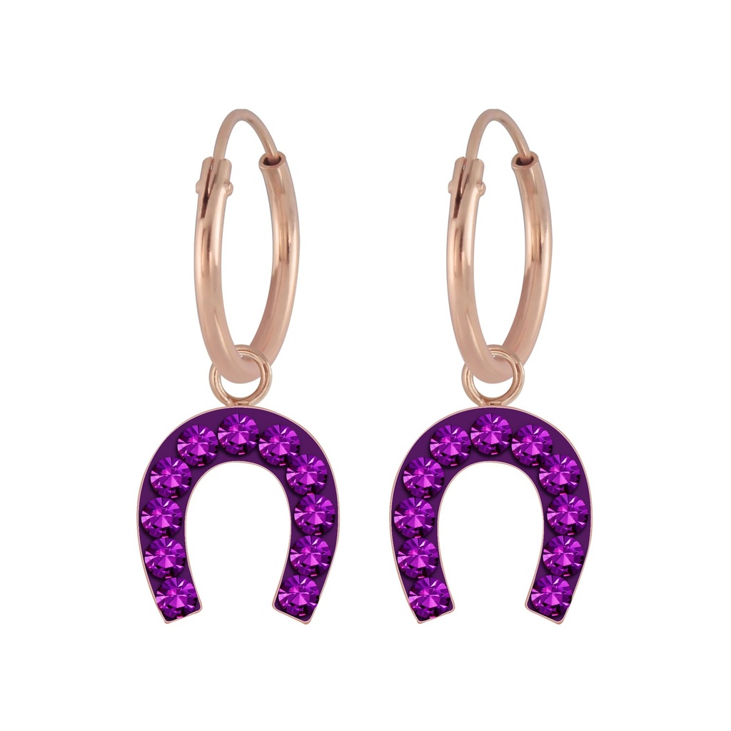 [10008832] Créoles breloque fer à cheval en argent cristal (Amethyst)
